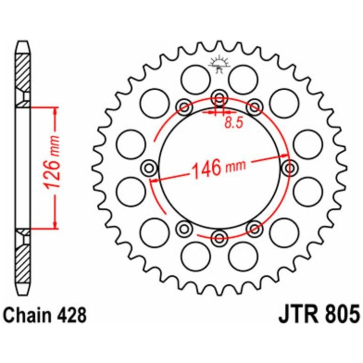 Drivpakke Forstærket/standard JT CHAINS 428HDR 16/50 – billede 2