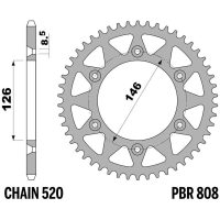 EK/PBR Chain kit 520 M3 - 12/50-114 - Steel Standard Rear Sprocket