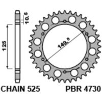 EK/PBR Chain kit 525 MVXZ2 - 14/44-112 - Steel Standard Rear Sprocket
