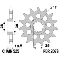 EK/PBR Chain kit 525 SRX2 - 17/44-122 - Steel Standard Rear Sprocket
