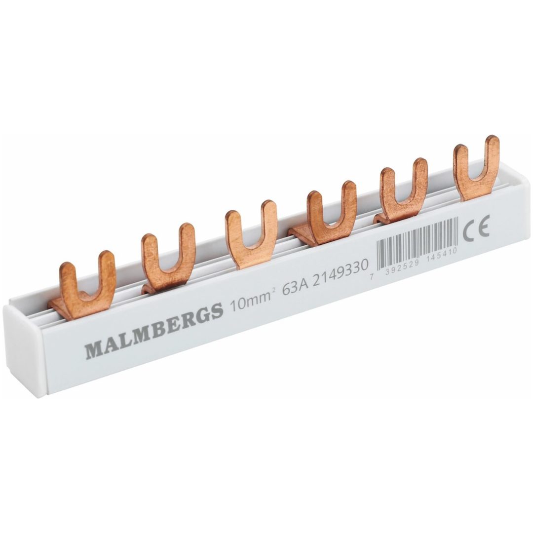 Faseskinne 3-faset, Gaffel, 3-P, 10 mm², 6 moduler MALMBERGS – billede 2