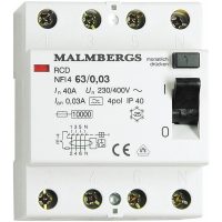 Fejlstrømsafbryder, A-type, 63A, 4-polet, 30mA MALMBERGS