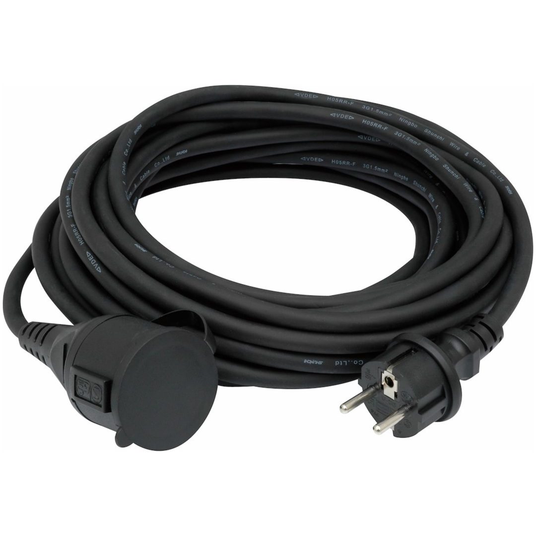 Forlængerkabel, IP44, (RDV) 3G1,5 mm², Sort, 20 m MALMBERGS