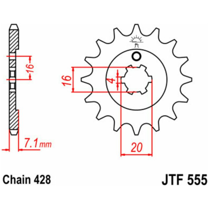 Forreste tandhjul stål JT 13 tand - Stål - For (428 kæde) – billede 3