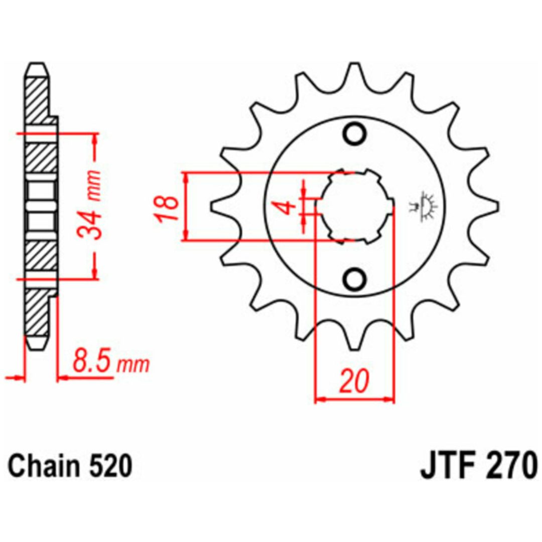 Forreste tandhjul stål JT 14 tand - Stål - Foran (520 kæde) – billede 3