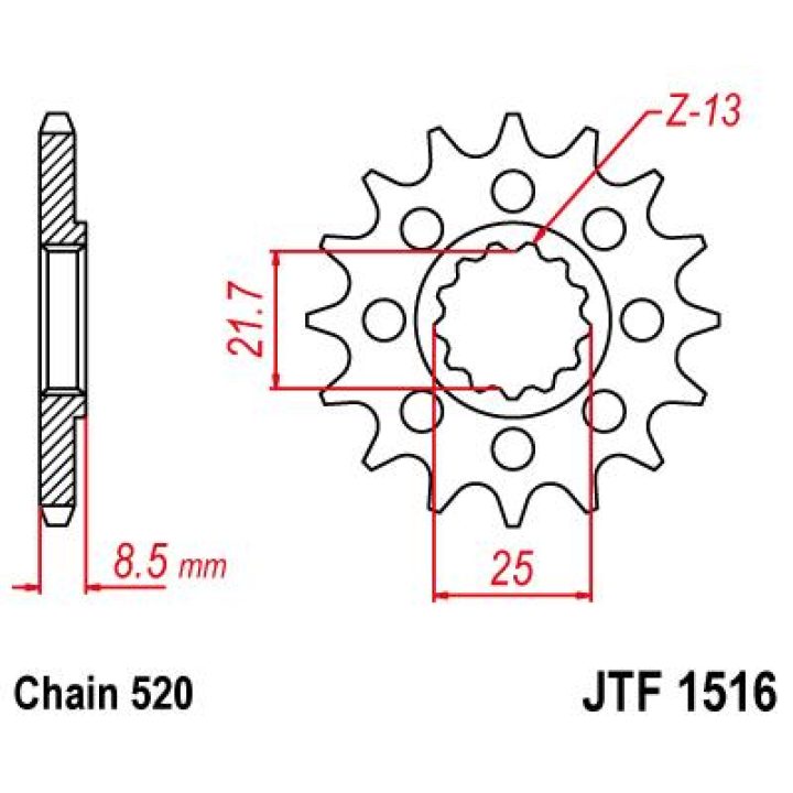 Forreste tandhjul stål JT 15 Tand / 520 – billede 2