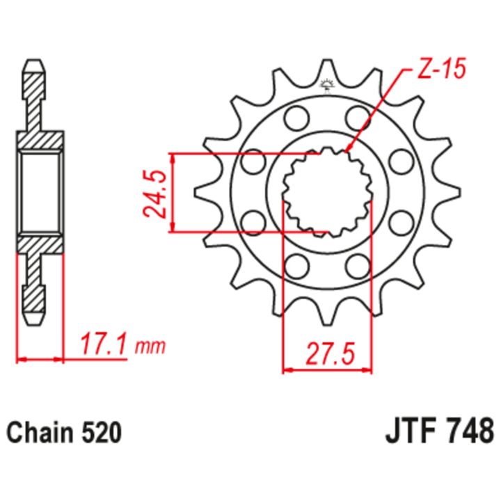 Forreste tandhjul stål JT 15 Tand / 520 – billede 3