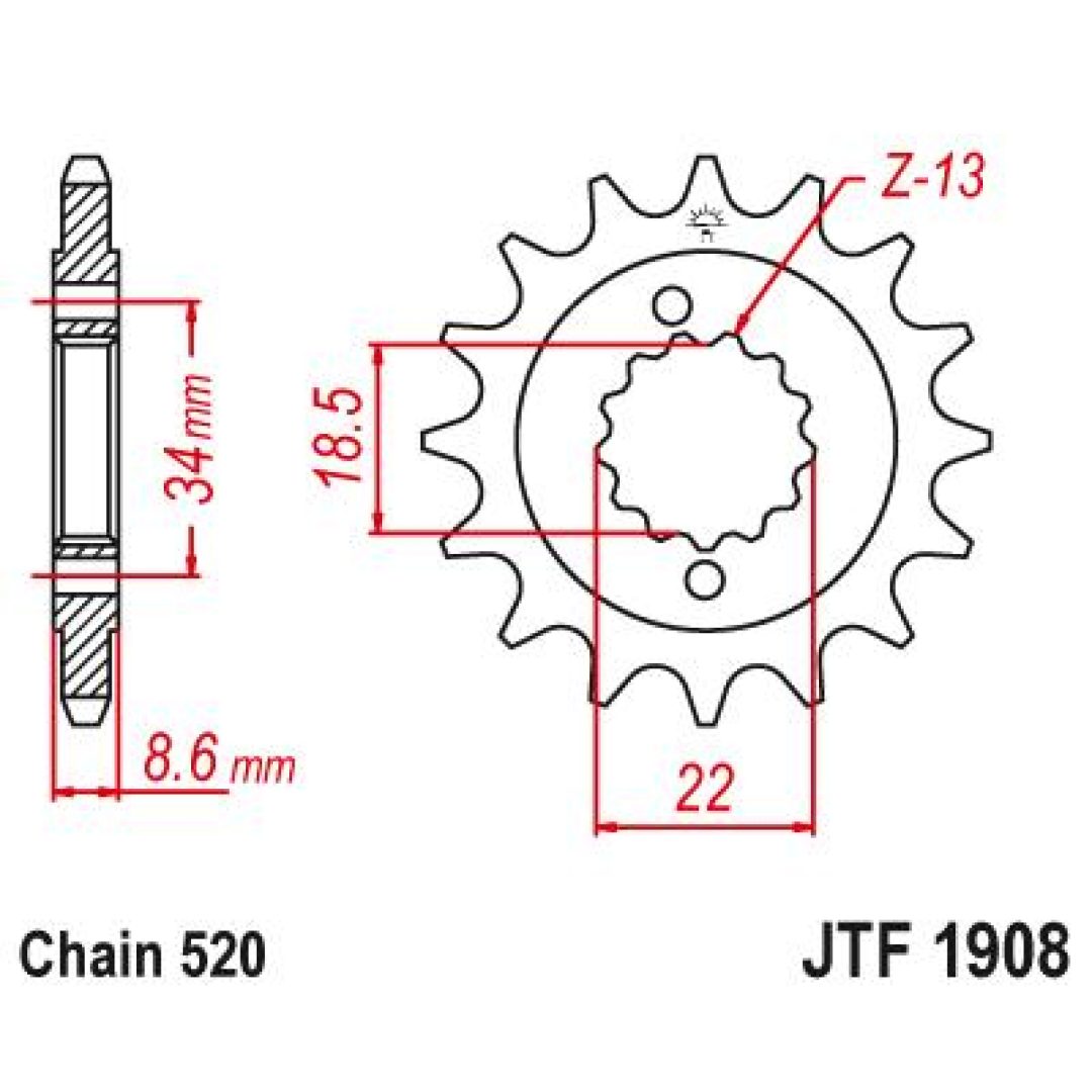 Forreste tandhjul stål JT 15 Tand / 520 – billede 2