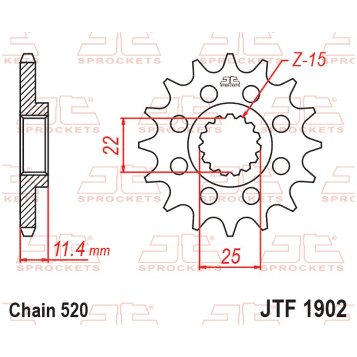 Forreste tandhjul stål JT 15 tands 520 / RB – billede 3