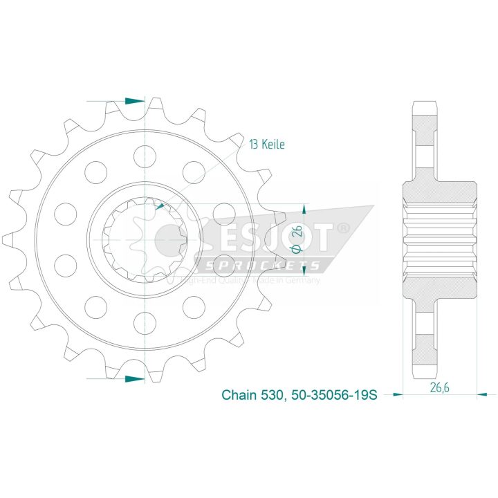 Fortandhjul 530 19T ESJOT – billede 2