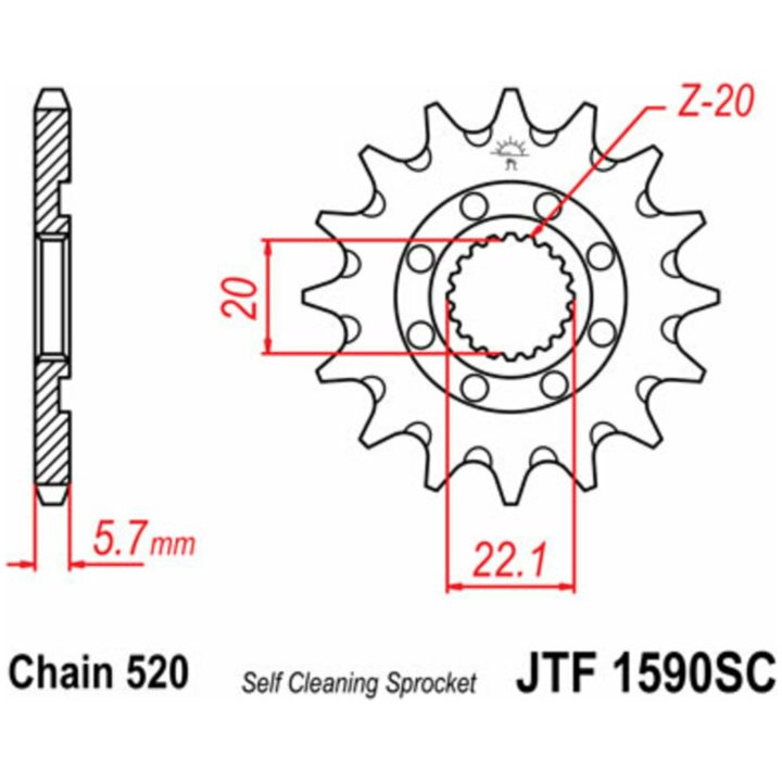 Fremre tandhjul selvrensende JT 13 Tand – billede 2