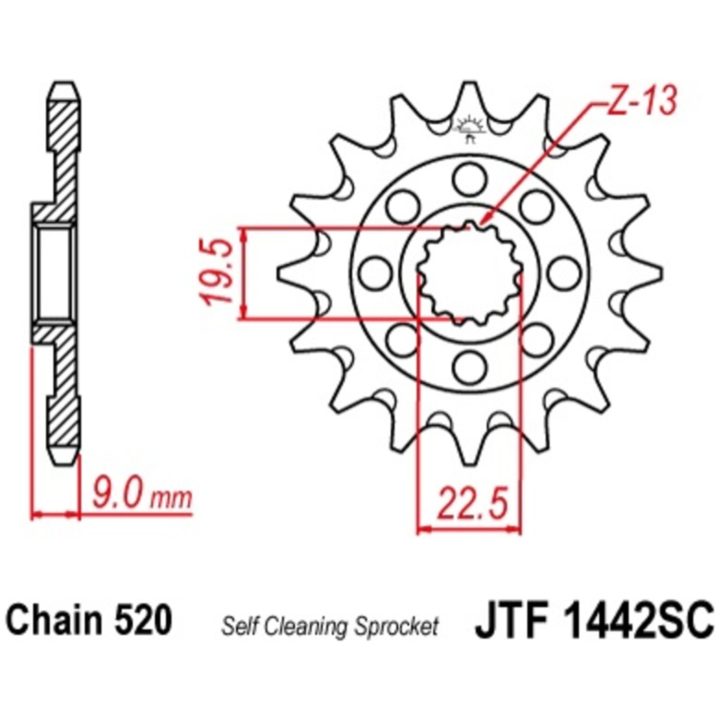 Fremre tandhjul selvrensende JT 13 Tand – billede 2