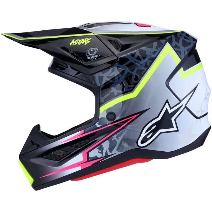 Hjelm S-M7 Blaster Sort Neongul Grå Hvid ALPINESTARS XS – billede 5