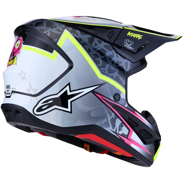 Hjelm S-M7 Blaster Sort Neongul Grå Hvid ALPINESTARS XS – billede 7