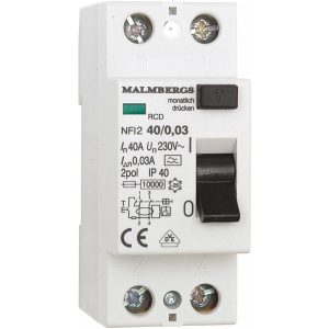 HPFI-afbryder, type A, 40A, 2-polet, 30mA MALMBERGS
