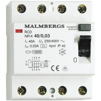 HPFI-afbryder, type A, 40A, 4-polet, 30mA MALMBERGS