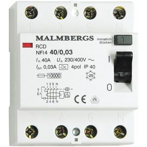 HPFI-afbryder, type A, 40A, 4-polet, 30mA MALMBERGS