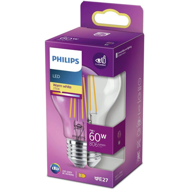 Klassisk glødepære (LED) E27 (klar) Philips LED CLA 60W LYS E27 SRT4 VV – billede 2