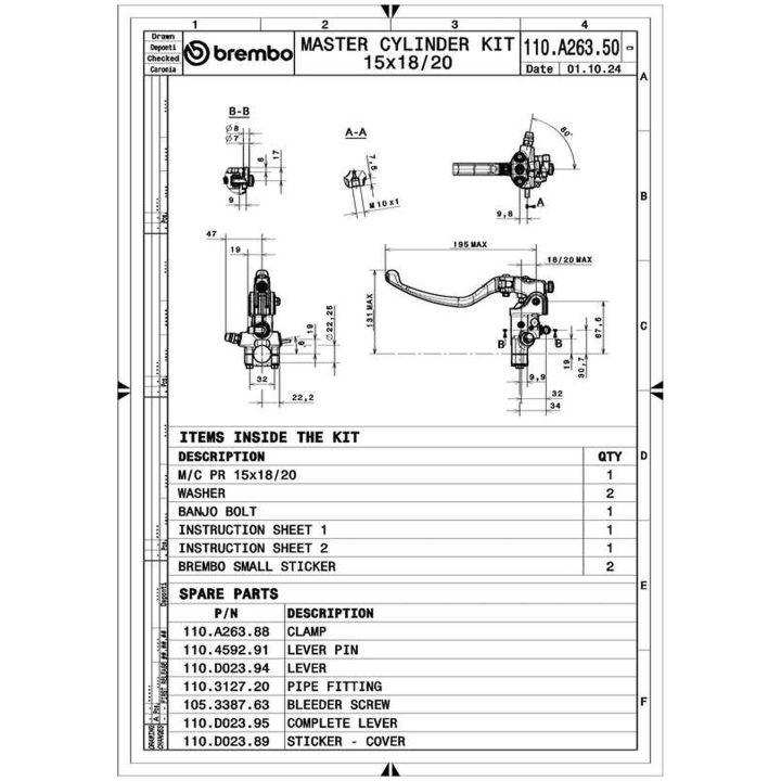 Koblingshovedcylinder 16RCS Radial Smied Fjernbeholder Naturanodiseret BREMBO – billede 4