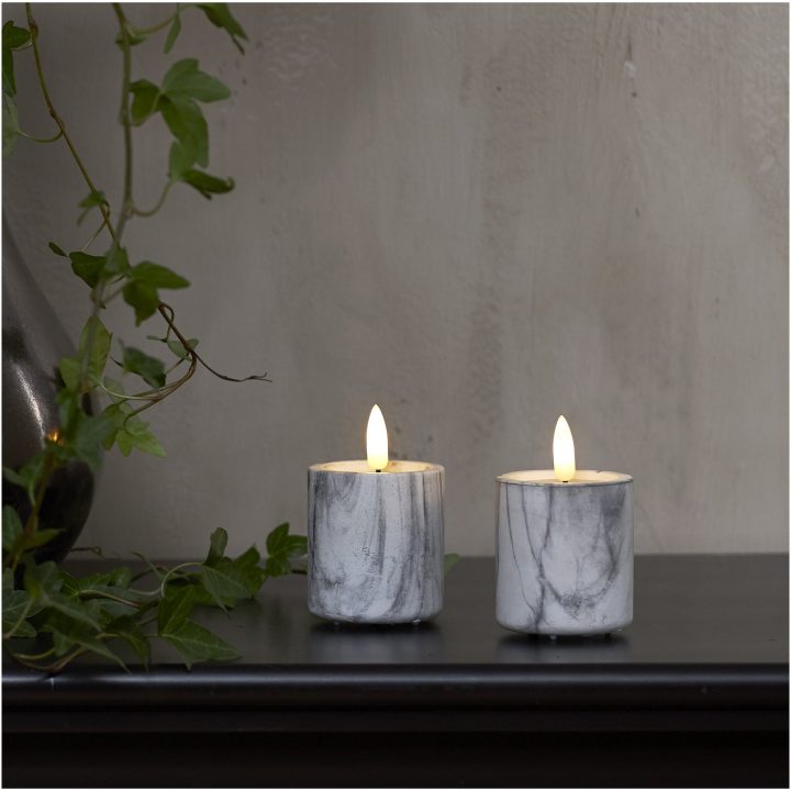 LED Bloklys 2-pak Flamme Marble Grå Star Trading – billede 7