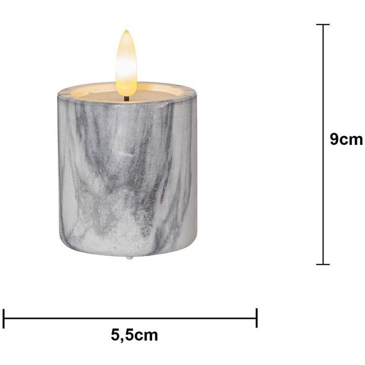 LED Bloklys 2-pak Flamme Marble Grå Star Trading – billede 3