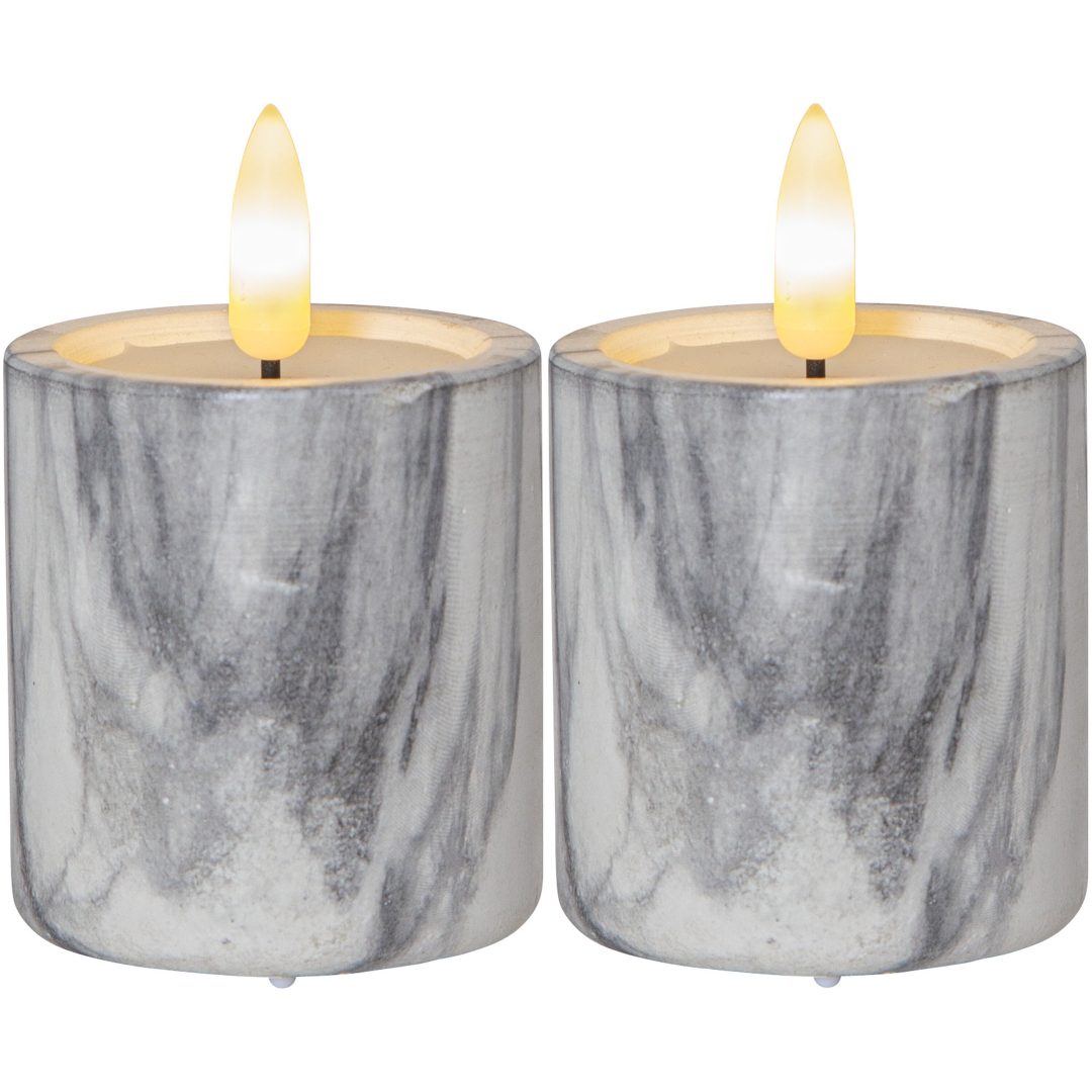 LED Bloklys 2-pak Flamme Marble Grå Star Trading