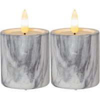 LED Bloklys 2-pak Flamme Marble Grå Star Trading