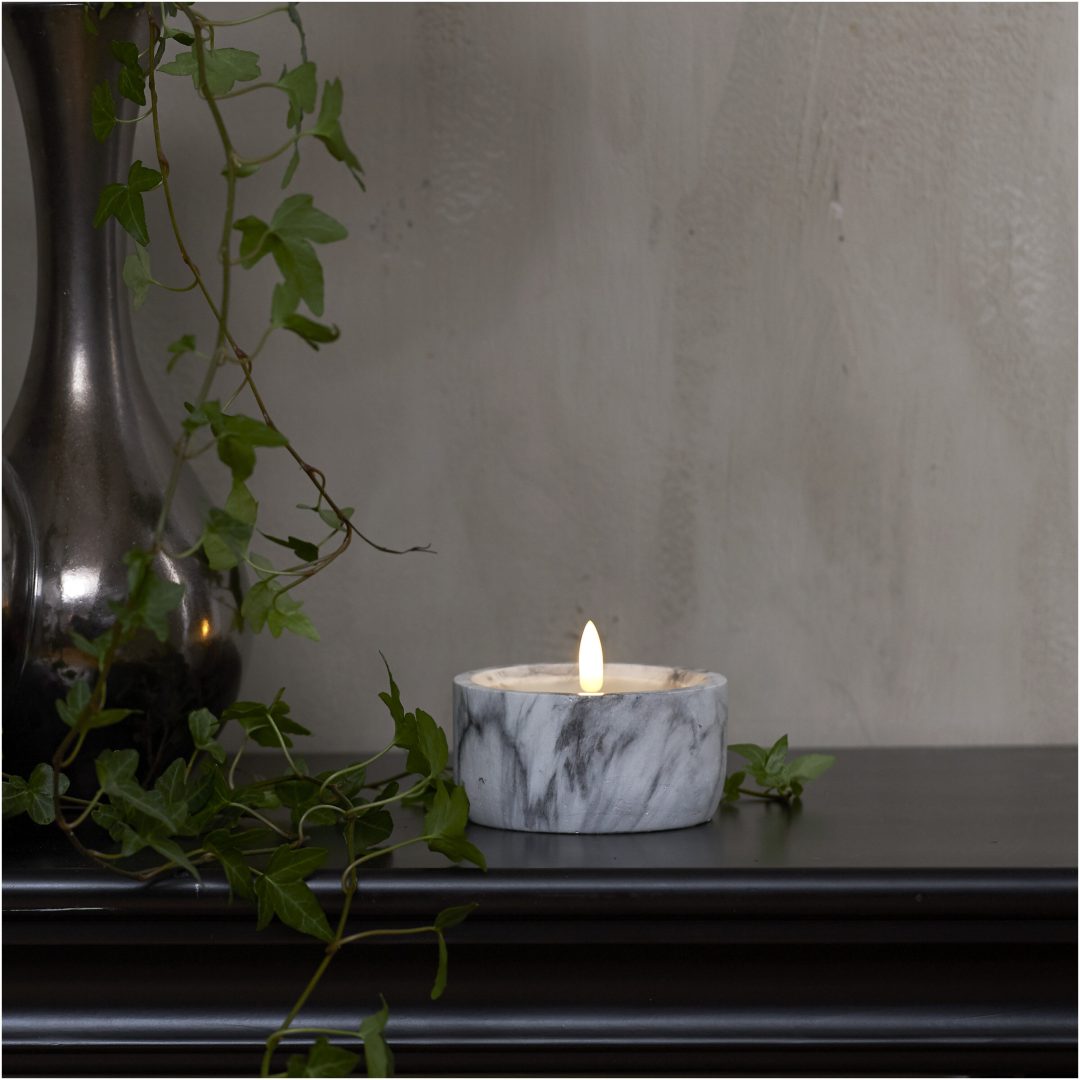 LED Bloklys Flamme Marble Grå Star Trading – billede 6