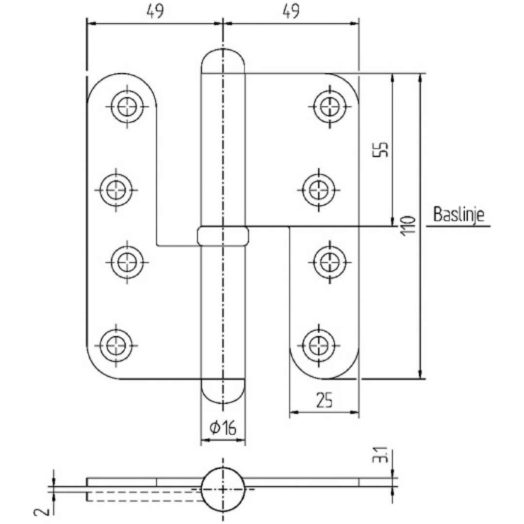 Løftehængsel Messing ASSA GANGJERN K1227/20-110MM V M SK – billede 2