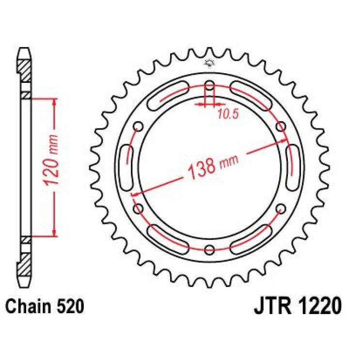 MC-bagtandhjul Stål JT 36 Tand 520 – billede 2