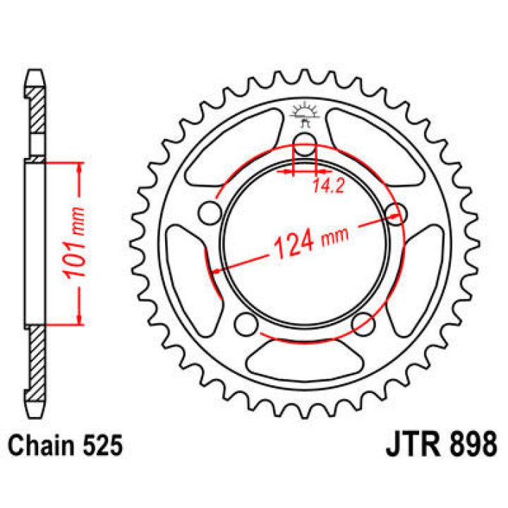 MC-bagtandhjul Stål JT 38 Tand 525 Sort – billede 2