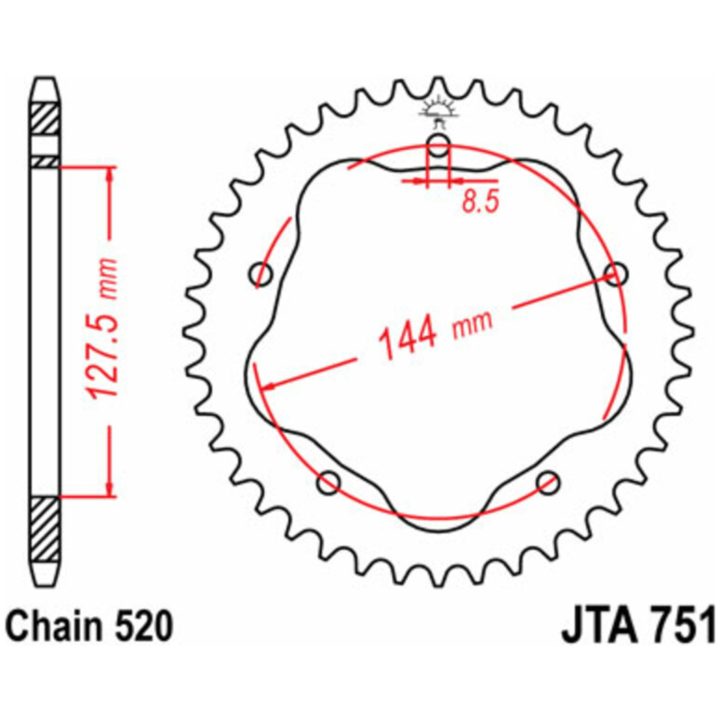 MC-bagtandhjul Stål JT 38 tand - Stål - Bag (520 kæde) – billede 2