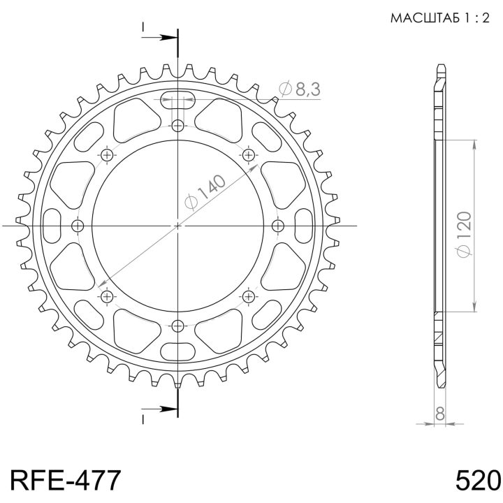 MC-bagtandhjul Stål JT 43 tand - Stål - Bag (520 kæde) – billede 2