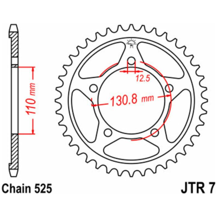 MC-bagtandhjul Stål JT 44 tand - Stål - Bag (525 kæde) – billede 2
