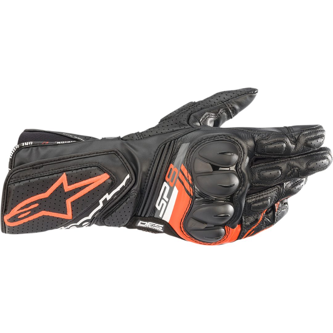 MC-handsker Læder Sp-8 V3 Sort/Fluorescerende Rød ALPINESTARS Medium