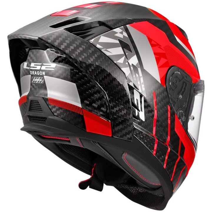 MC-Hjelm FF807 DRAGON Kulfiber Trax Rød/Hvid LS2 M – billede 4