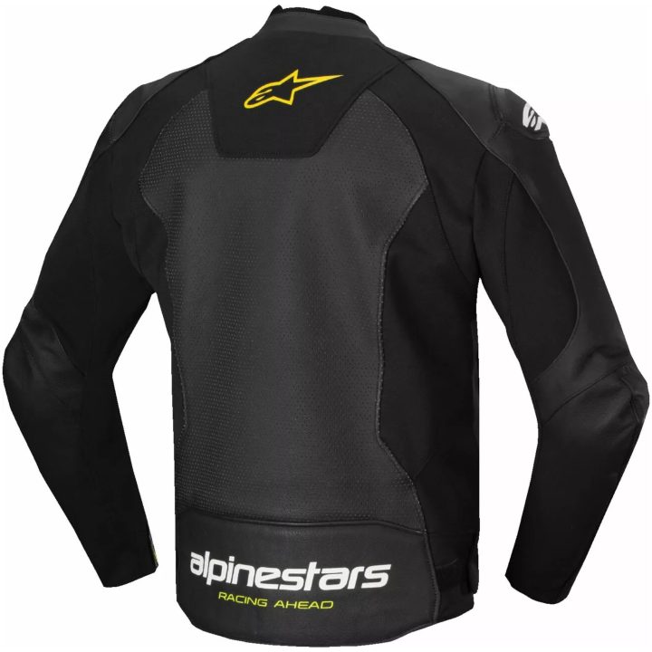 MC-jakke Faster V3 Airflow Læder Sort/fluorescerende Gul/hvid ALPINESTARS 48 – billede 2