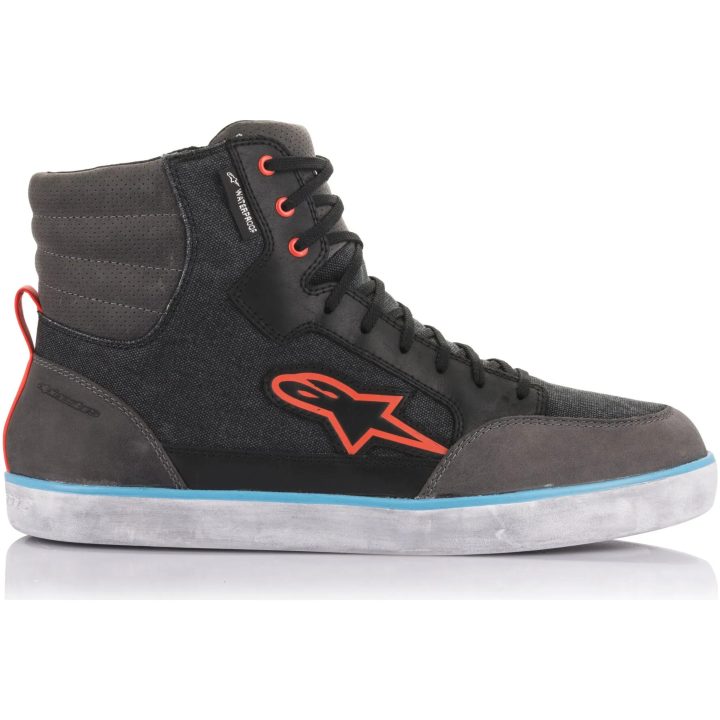 MC-sko J-6 Wp Canvas Antracit/Sort/Lyseblå/Rød/Grå Canvas/Fuldnarvet læder ALPINESTARS 40.5 – billede 5