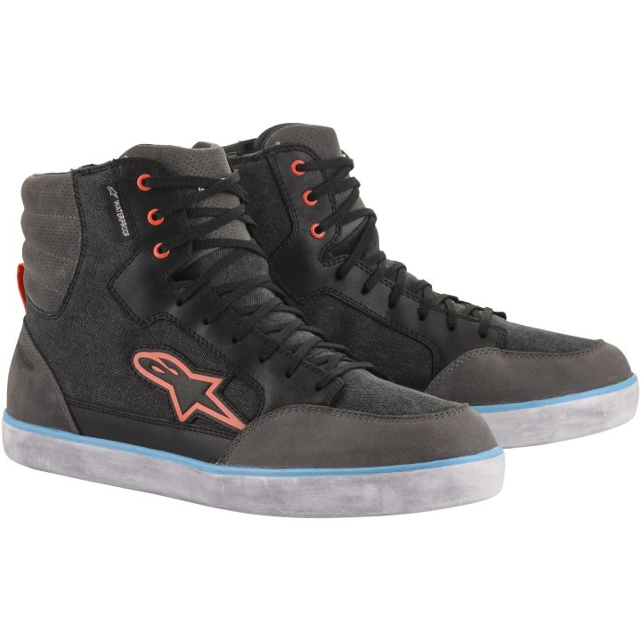MC-sko J-6 Wp Canvas Antracit/Sort/Lyseblå/Rød/Grå Canvas/Fuldnarvet læder ALPINESTARS 40.5 – billede 7
