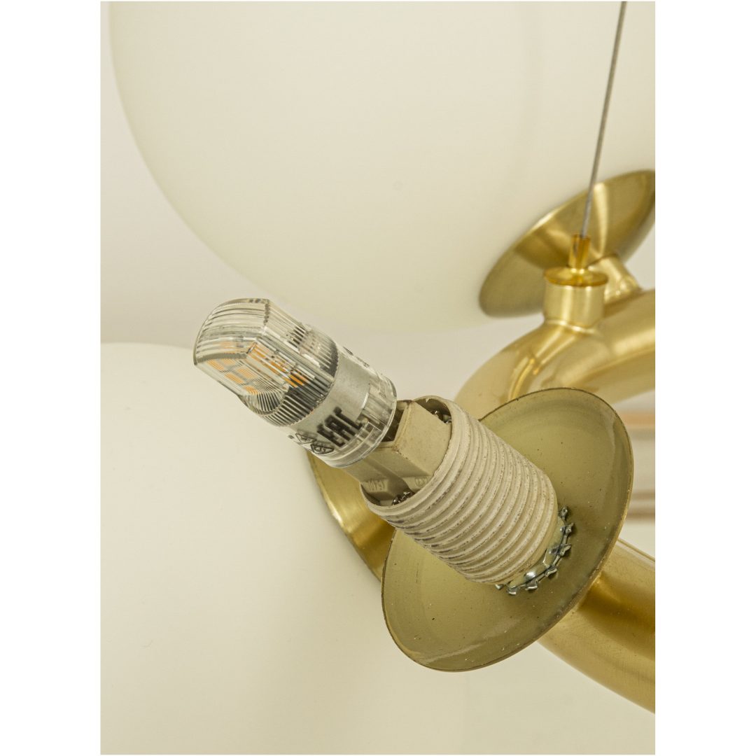 Molekyl Loftlampe Rund, Mat Messing/hvid ANETA HOME Sokkel G9 Mat Messing /Opalhvid – billede 3