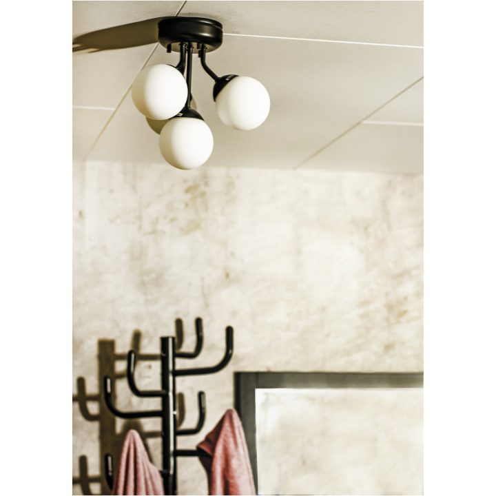 Nicosia Plafond Bad 4, Sort ANETA HOME Sokkel G9 Sort /Opalhvid – billede 3