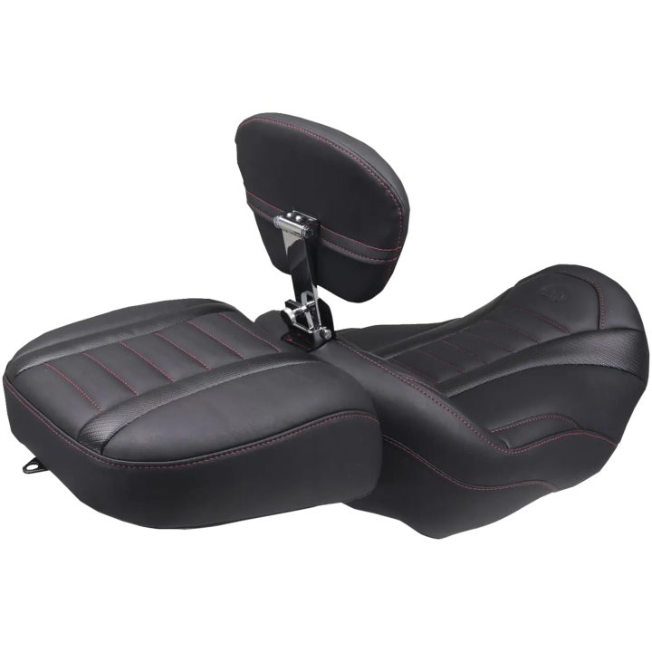 Sæde Bred Deluxe Touring Passager Sort/Rød MUSTANG – billede 2