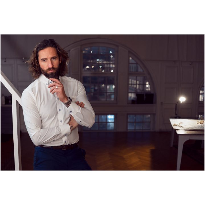 Skjorta Oxford Stretch Slim Marinblå J.Harvest & Frost XS – billede 9