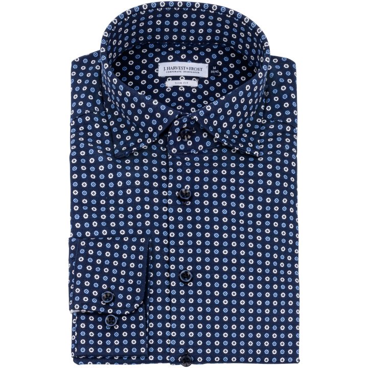 Skjorta Pique Knit Regular Marinblå Print Blue Print J.Harvest & Frost S 37/38 – billede 3
