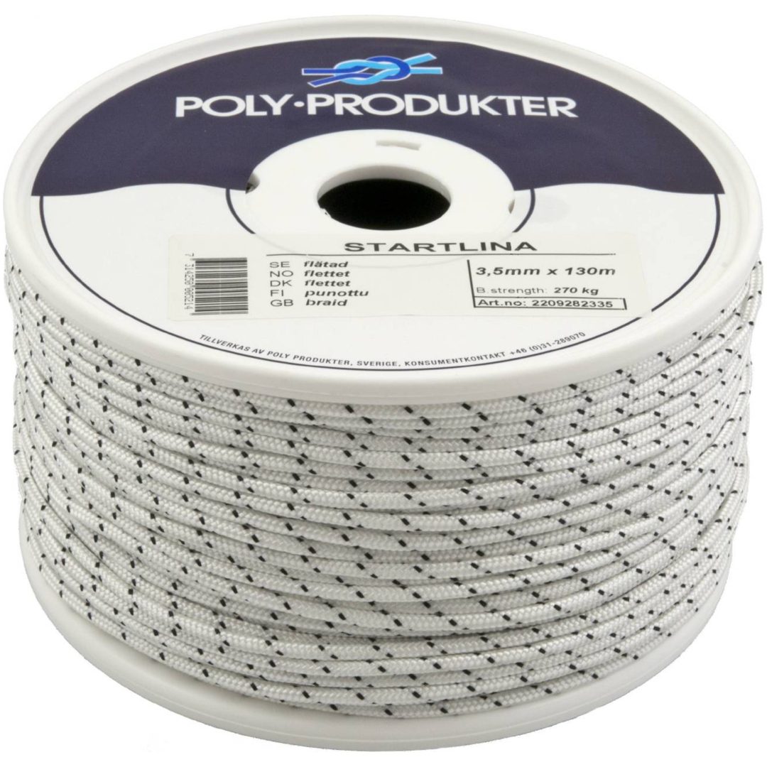 Startsnor Flettet Polyester Hvid POLY STARTLINE POLYESTER 5,0MM SPOLE