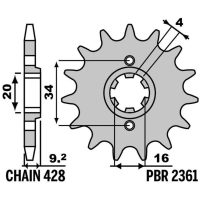 Steel Standard Front Sprocket 2361 - 428 PBR