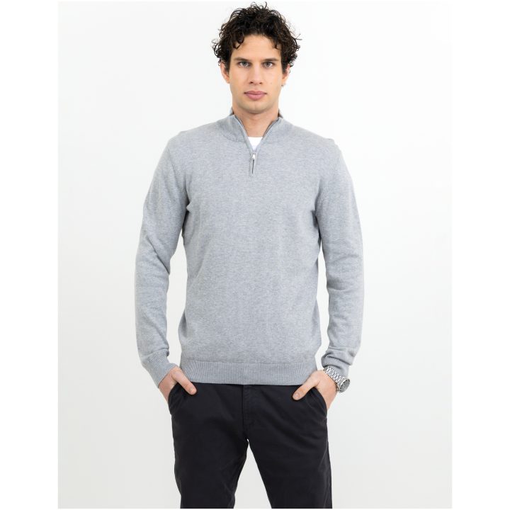 Stickad tröja Ashland Halfzip Gråmelerad James Harvest – billede 2