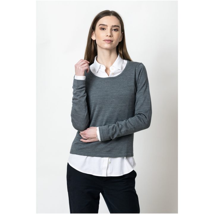 Stickad tröja Dam Merino U Mörkgrå melerad J.Harvest & Frost XS – billede 6