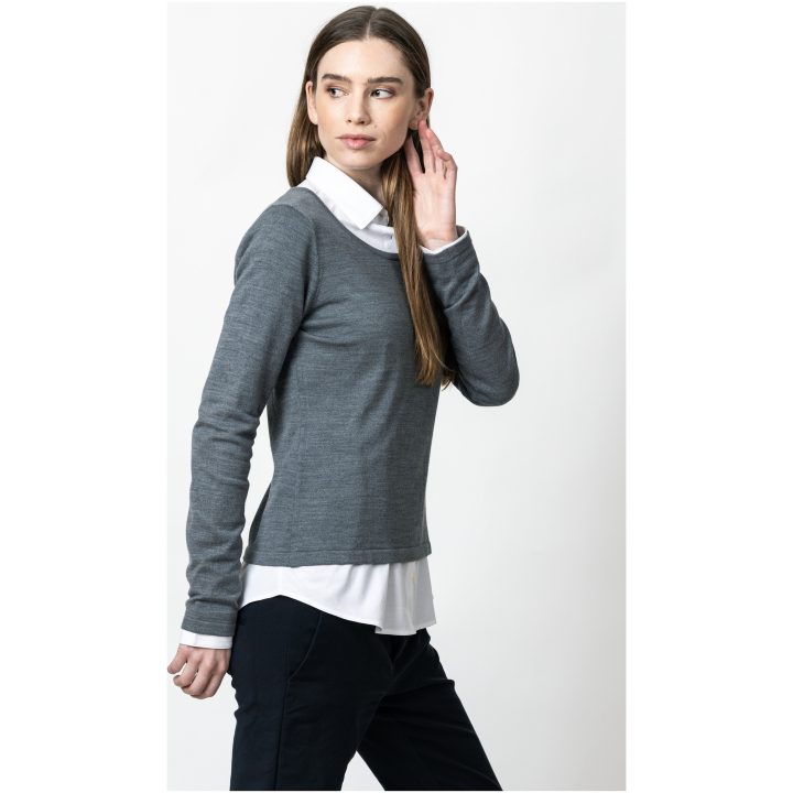 Stickad tröja Dam Merino U Mörkgrå melerad J.Harvest & Frost XS – billede 9
