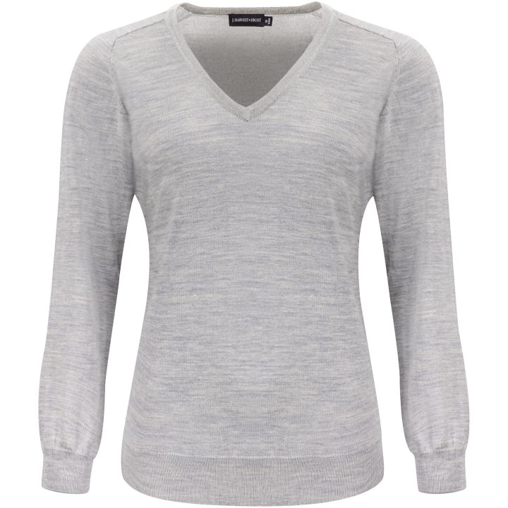 Stickad tröja Dam Merino V Ljusgrå melerad J.Harvest & Frost XS – billede 2